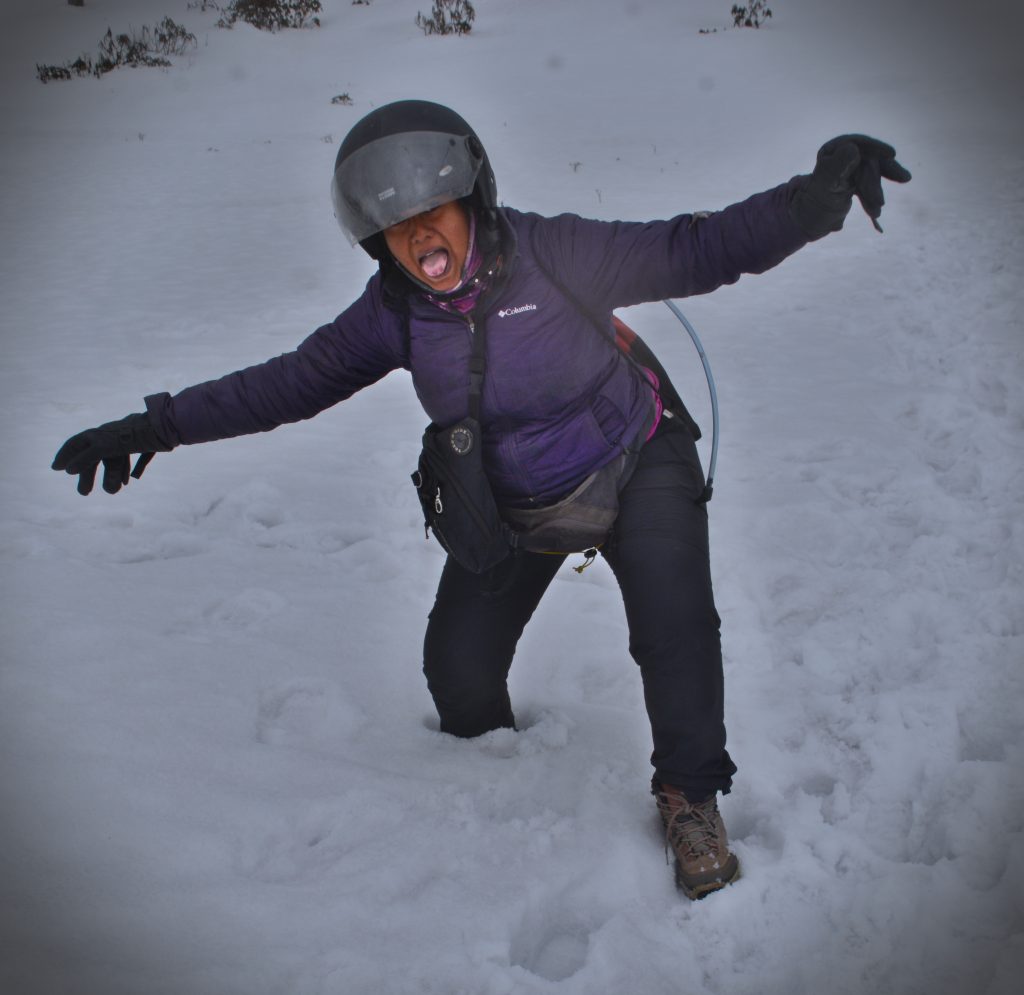 Priya tries to walk on a foot of snow in Tawang, Arunachal Pradesh.