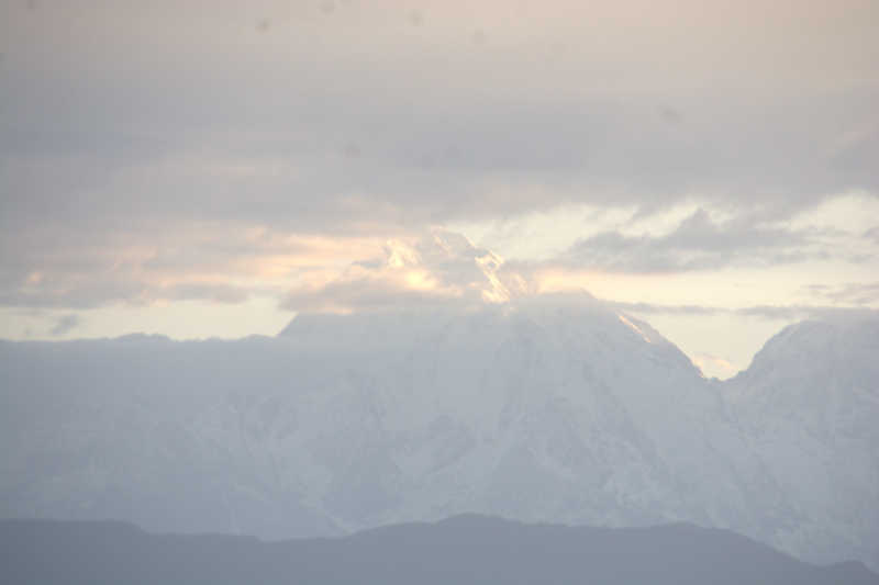 Snow peak (possibly Nandadevi) seen from Anasakti Ashram, Kausani.