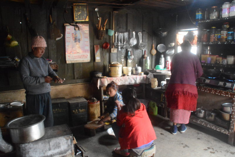 Due to the cold weather, Monpas spend most of their time at home inside the kitchen,, where the furnace is. The kitchen is made big enough for the entire family and a few neighbours to gather and socialise.