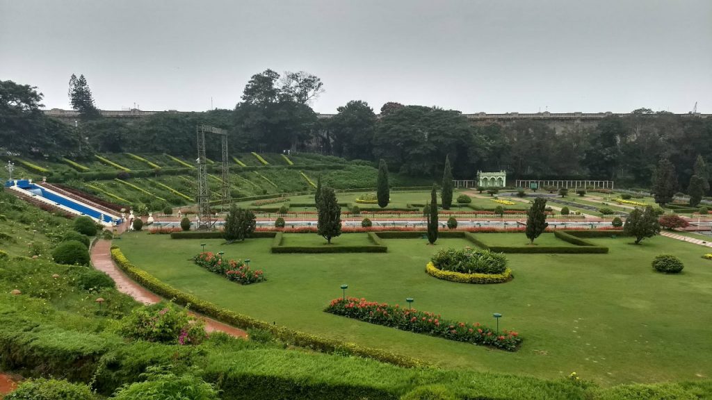 Brindavan gardens on the leeway of the Krishna Raja Sagara dam